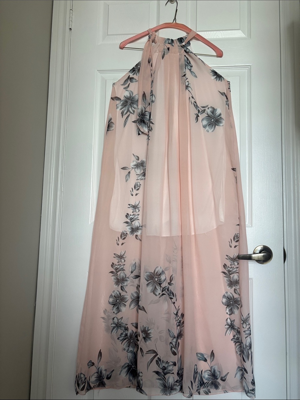 Floral Halter Maxi Dress in Blush Pink
